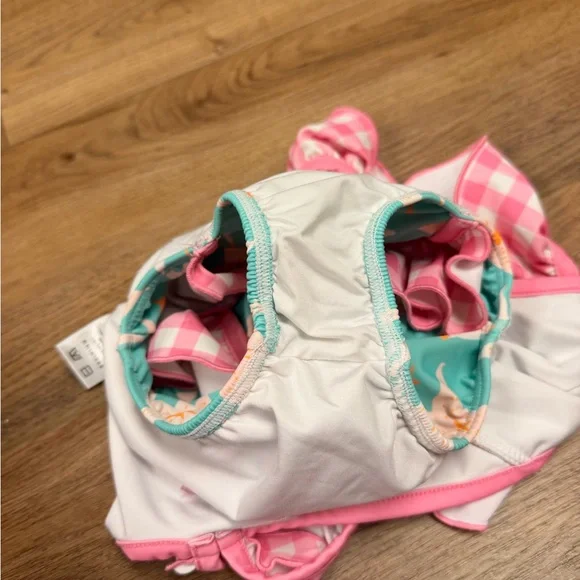 Sweet Honey Pink and Teal Starfish Ruffle One-Piece Swimsuit 2T - Picture 4 of 7